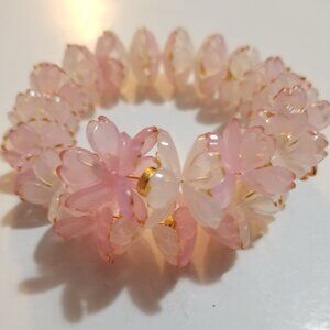 Pink and White Acrylic/Resin Cherry Blossom Bracelet